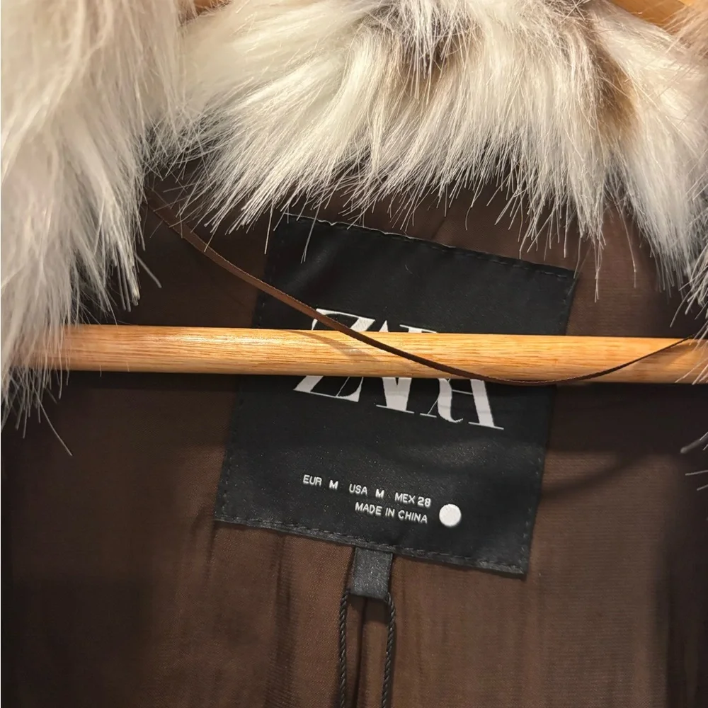 Zara White and Brown Faux Fur Jacket - Picture 7 of 13